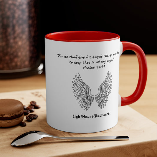 Angel Wings Accent Mug - “For he shall give his angels charge over thee, to keep thee in all thy ways.” Psalm 91:11 (KJV)