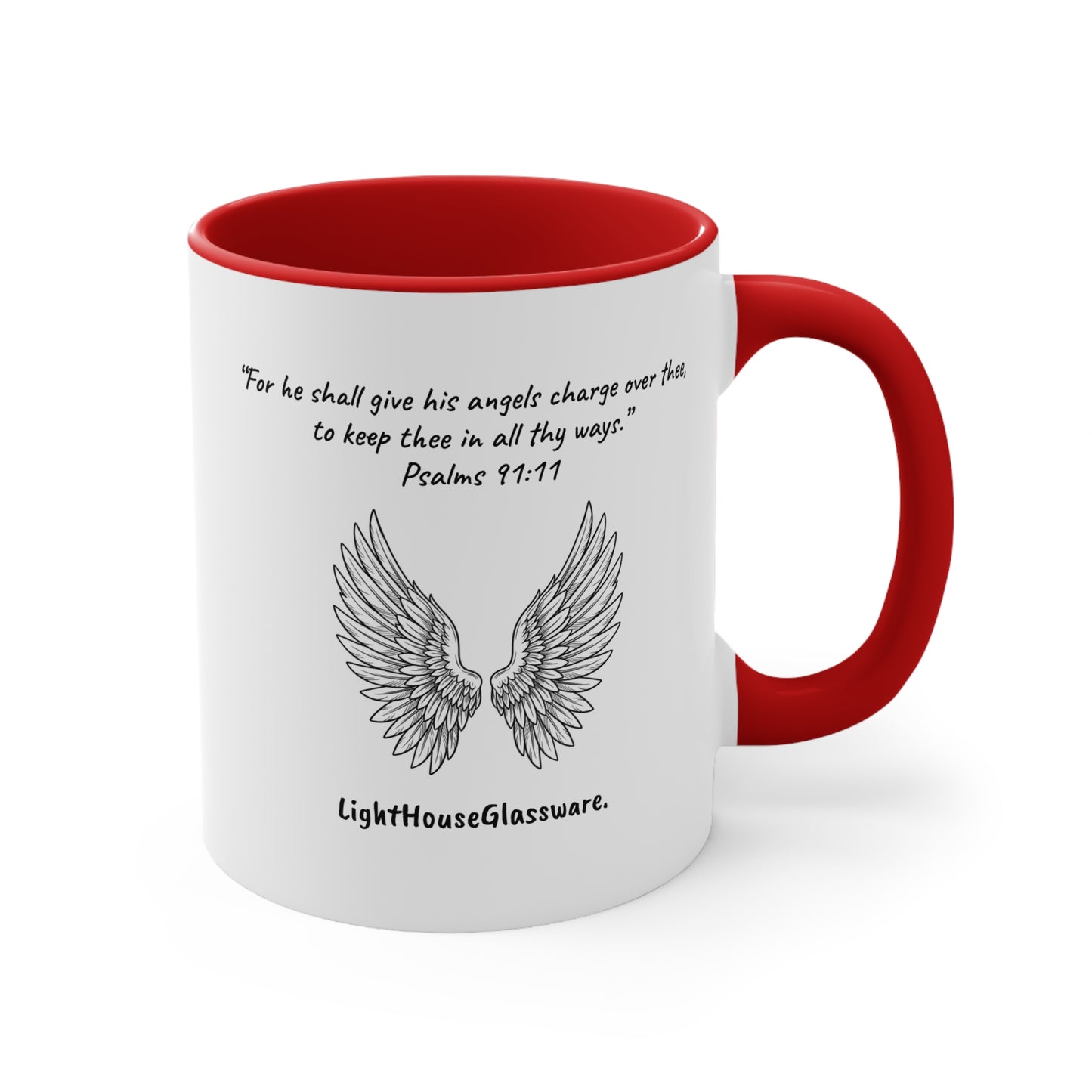 Angel Wings Accent Mug - “For he shall give his angels charge over thee, to keep thee in all thy ways.” Psalm 91:11 (KJV)