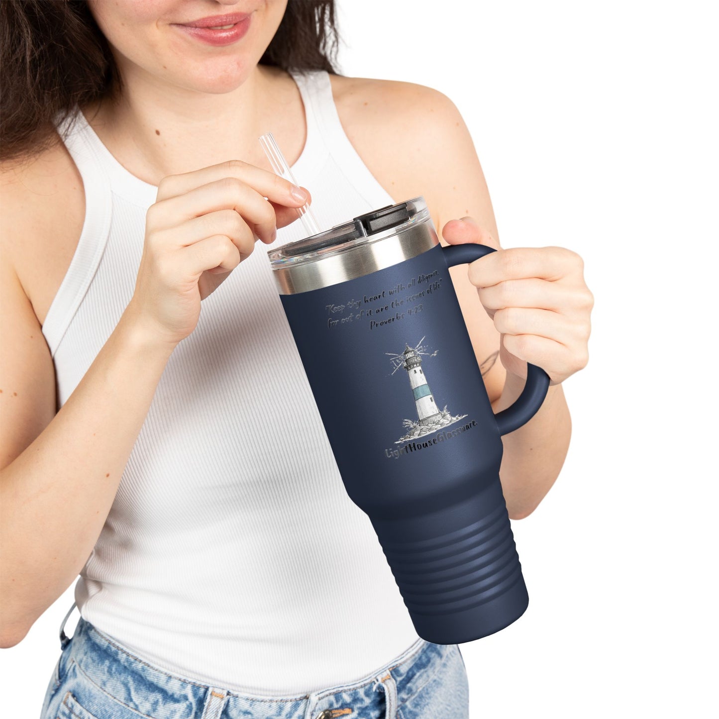 40oz Insulated Travel Mug - "Keep thy heart with all diligence," Proverbs 4:23 (KJV)