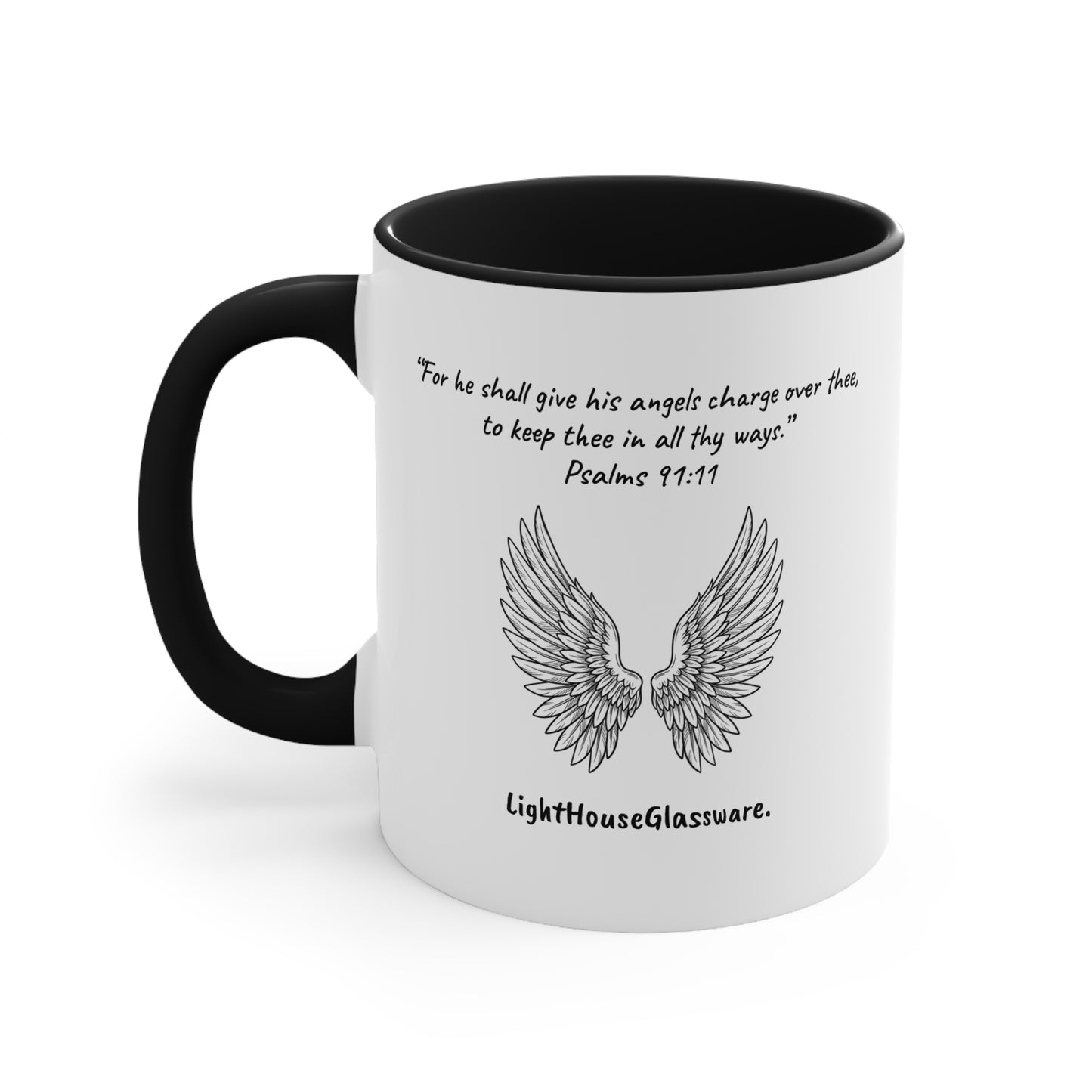Angel Wings Accent Mug - “For he shall give his angels charge over thee, to keep thee in all thy ways.” Psalm 91:11 (KJV)