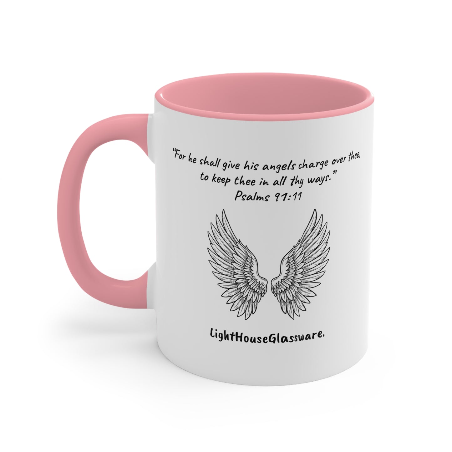 Angel Wings Accent Mug - “For he shall give his angels charge over thee, to keep thee in all thy ways.” Psalm 91:11 (KJV)