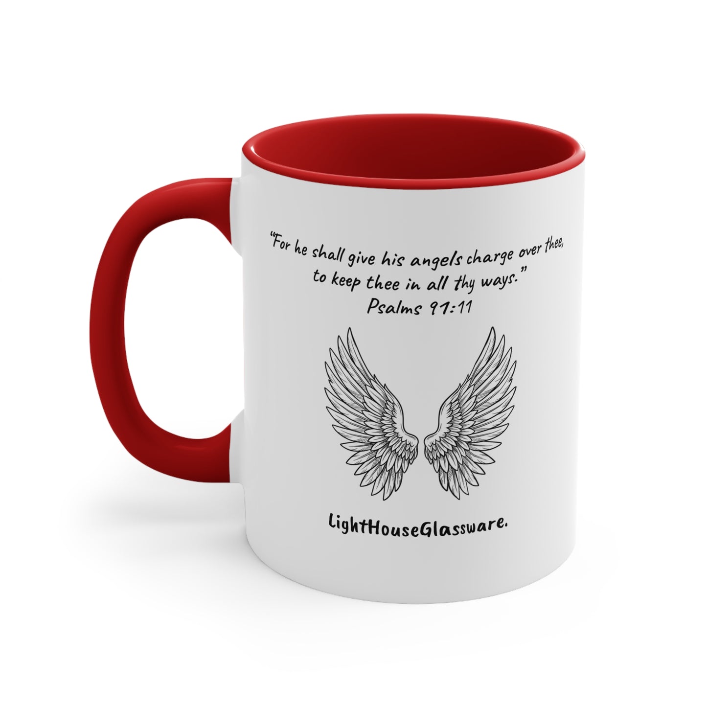 Angel Wings Accent Mug - “For he shall give his angels charge over thee, to keep thee in all thy ways.” Psalm 91:11 (KJV)