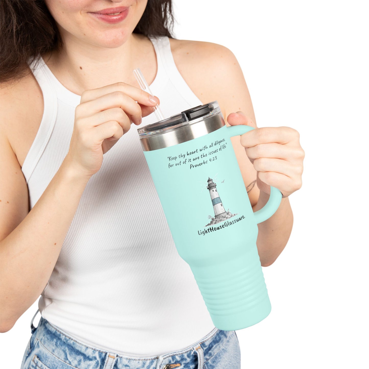 40oz Insulated Travel Mug - "Keep thy heart with all diligence," Proverbs 4:23 (KJV)