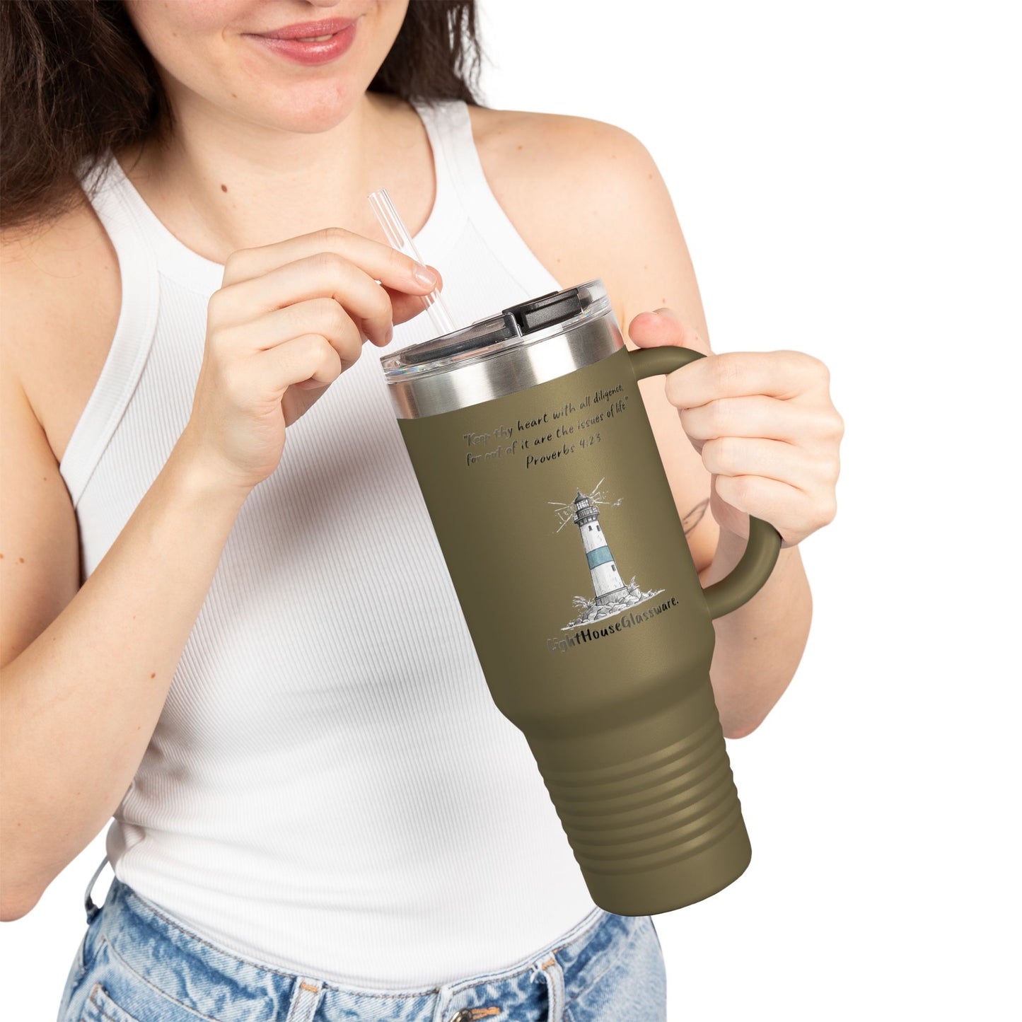 40oz Insulated Travel Mug - "Keep thy heart with all diligence," Proverbs 4:23 (KJV)