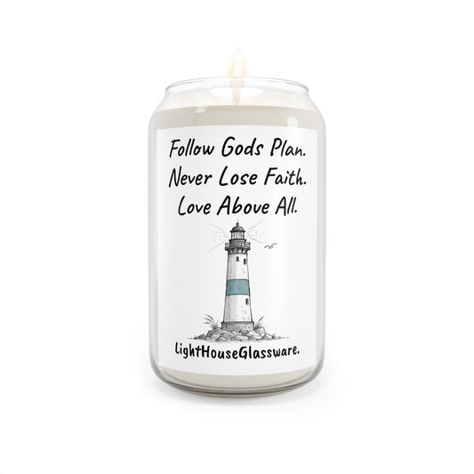 13.75oz Soy Candle - "Follow God’s Plan. Never Lose Faith. Love Above All."