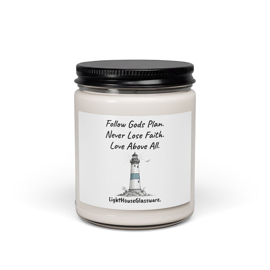 Inspirational Lighthouse Soy Candle – "Follow God's Plan, Never Lose Faith" 9oz
