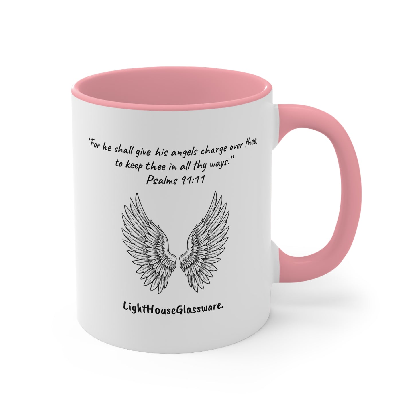 Angel Wings Accent Mug - “For he shall give his angels charge over thee, to keep thee in all thy ways.” Psalm 91:11 (KJV)