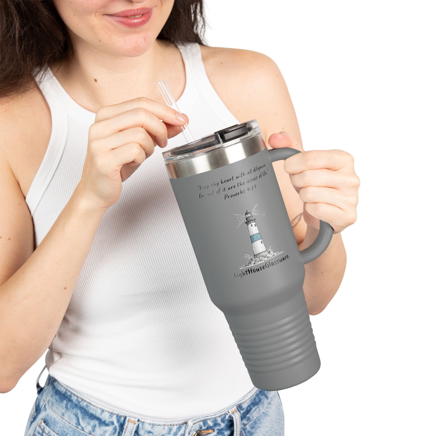 40oz Insulated Travel Mug - "Keep thy heart with all diligence," Proverbs 4:23 (KJV)