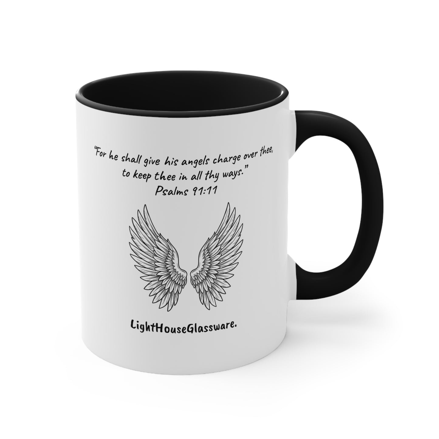Angel Wings Accent Mug - “For he shall give his angels charge over thee, to keep thee in all thy ways.” Psalm 91:11 (KJV)