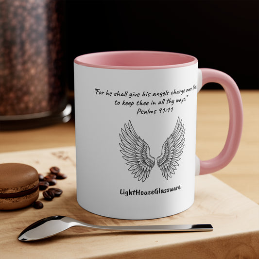 Angel Wings Accent Mug - “For he shall give his angels charge over thee, to keep thee in all thy ways.” Psalm 91:11 (KJV)