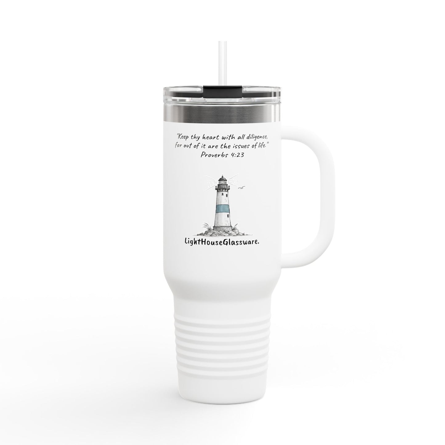 40oz Insulated Travel Mug - "Keep thy heart with all diligence," Proverbs 4:23 (KJV)