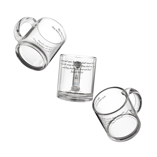 10oz Glass Mug - "But they that wait" (Isaiah 40:31) (KJV)