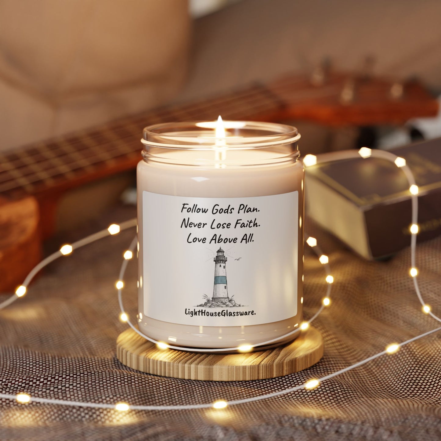 Inspirational Lighthouse Soy Candle – "Follow God's Plan, Never Lose Faith" 9oz