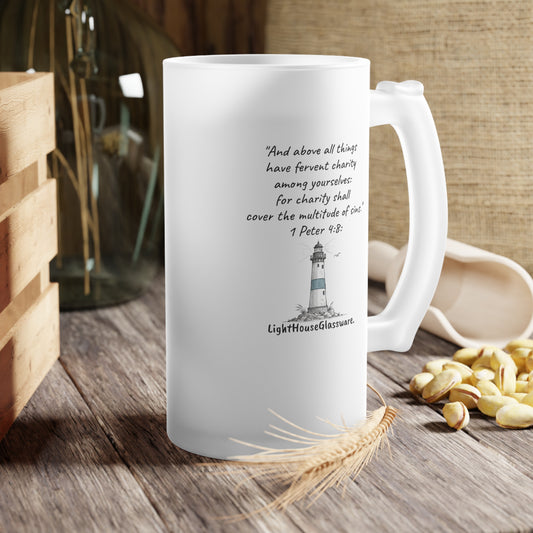 Frosted Glass Mug - "Charity shall cover the multitude of sins." 1 Peter 4:8 (KJV)